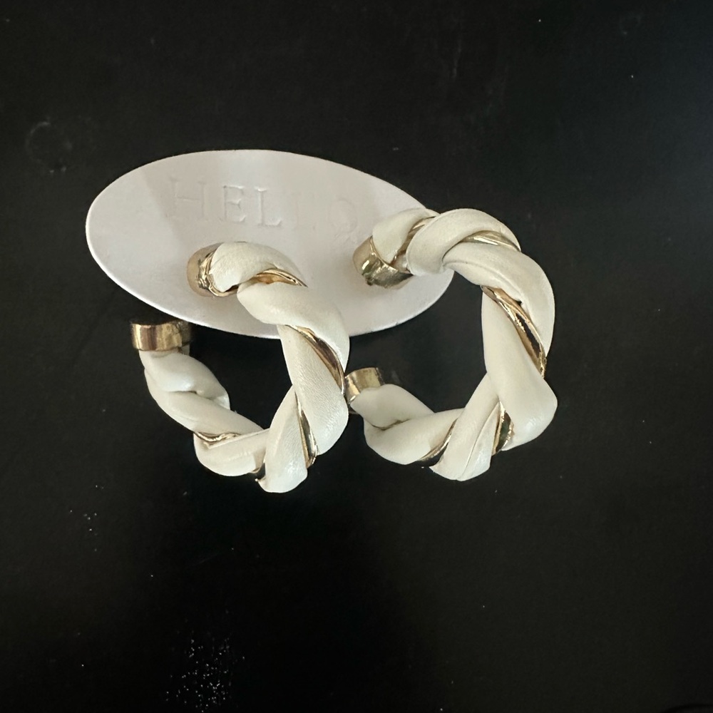 Gold and Cream Twisted Hoop Earrings